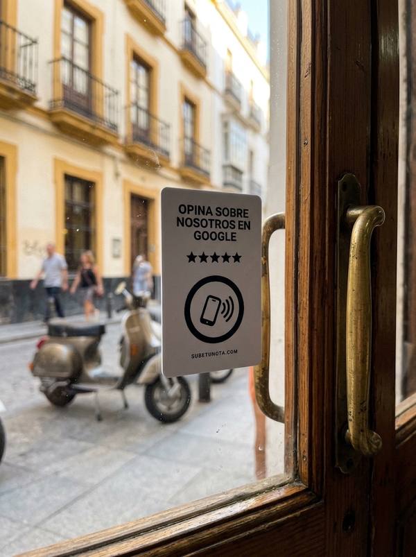 Tarjeta adhesiva Sube tu nota pegada en el cristal de una puerta